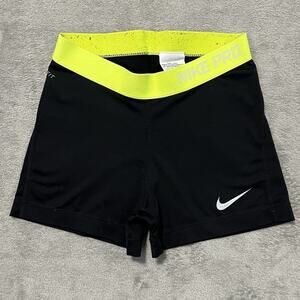Nike Pro Shorts Womens M Black Dri Fit Black Green Neon Compression Workout Pant